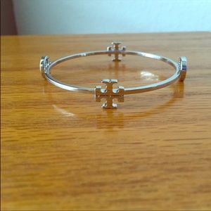 Tory Burch Double T Logos Silver Bangle